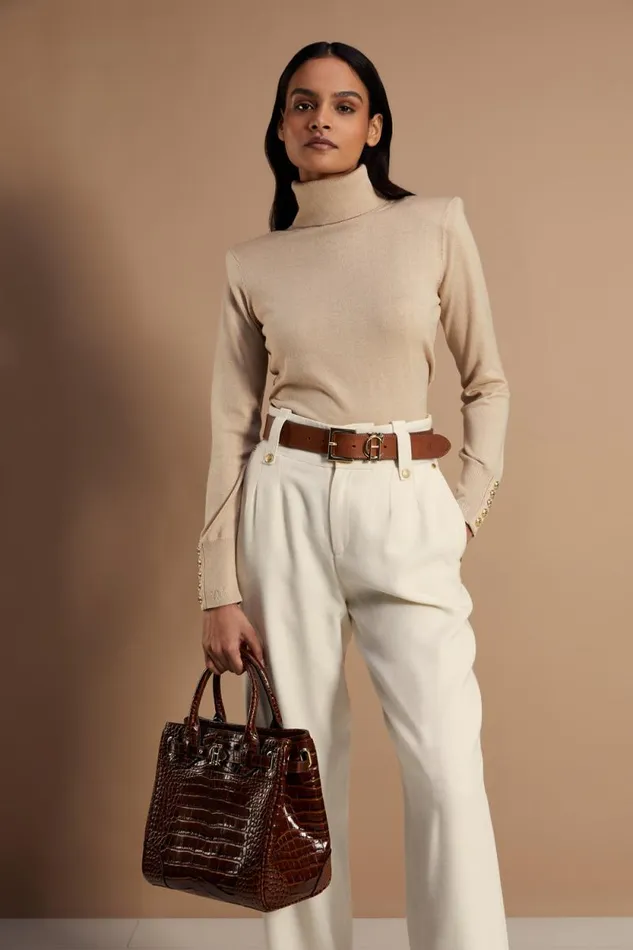 Women Victoria Cashmere Roll Neck Stone Holland Cooper Knitwear Women Victoria Cashmere Roll Neck Stone Holland Cooper Knitwear