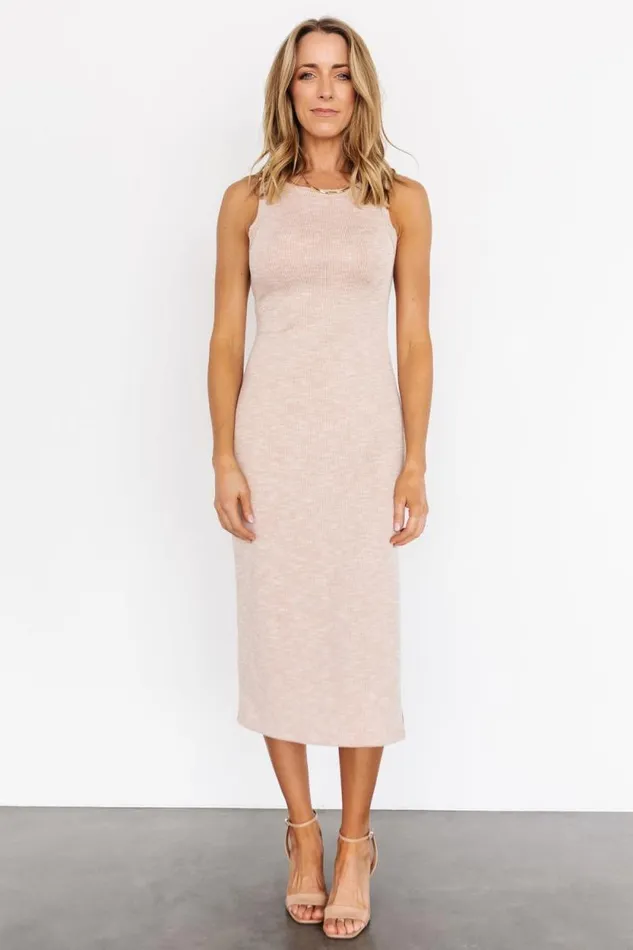 Women Vince Tank Ribbed Dress Oatmeal Baltic Born Midi Dresses
