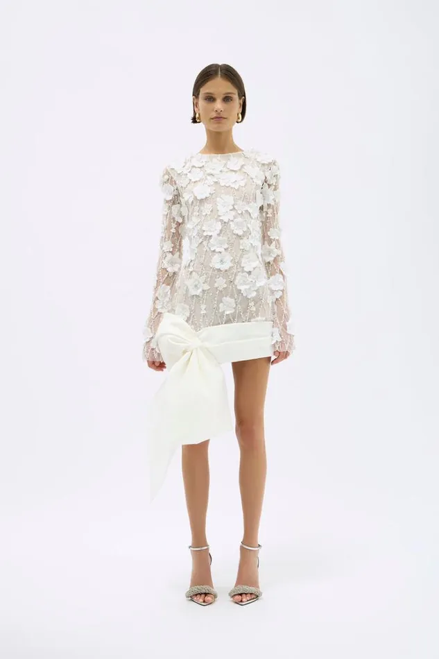 Women White Dresses Rachel Gilbert LANDON BOW MINI