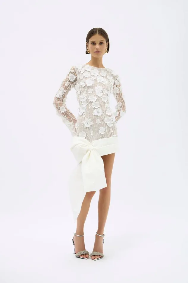 Women White Dresses Rachel Gilbert LANDON BOW MINI Women White Dresses Rachel Gilbert LANDON BOW MINI