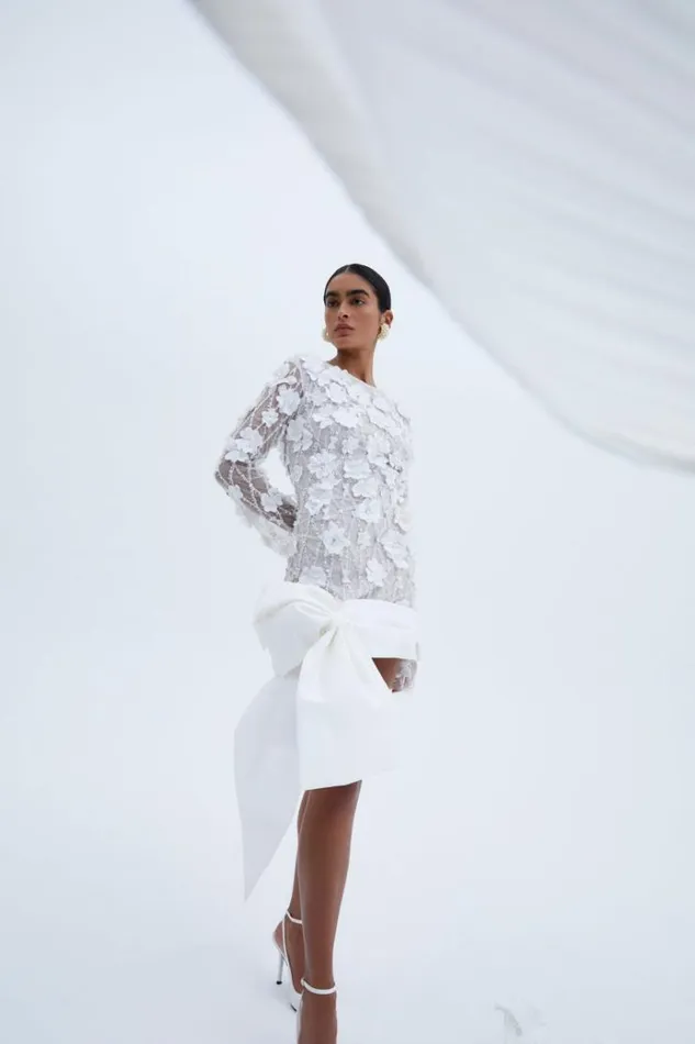 Women White Dresses Rachel Gilbert LANDON BOW MINI Women White Dresses Rachel Gilbert LANDON BOW MINI