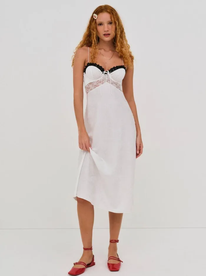 Women Whitney Midi Slip Dress White For Love and Lemons Lingerie