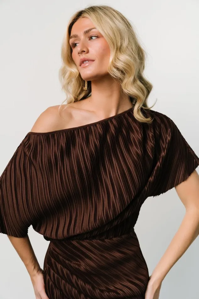 Women Winslow Pleated Midi Dress Dark Brown Baltic Born Midi Dresses