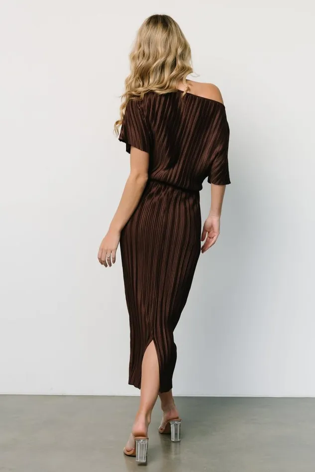 Women Winslow Pleated Midi Dress Dark Brown Baltic Born Midi Dresses