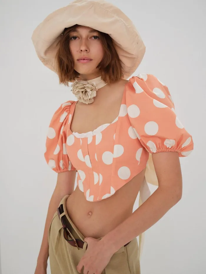 Women Yasmin Puff Sleeve Corset Top Orange For Love and Lemons Tops