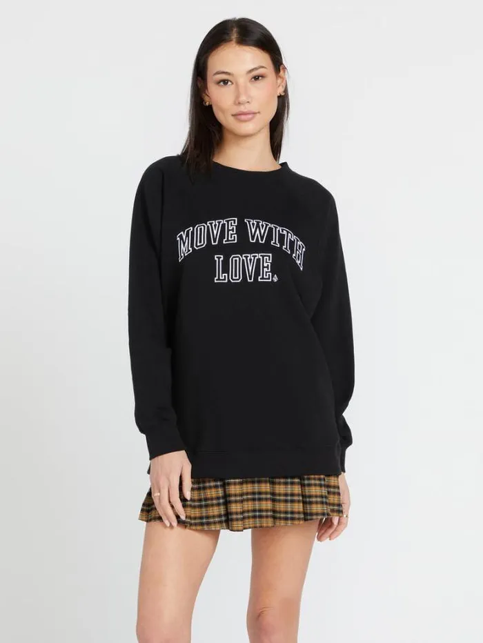 Womens Hoodies and Sweatshirts Volcom Dede Boyfriend Crew Sweatshirt 8211 Black