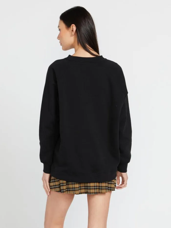 Womens Hoodies and Sweatshirts Volcom Dede Boyfriend Crew Sweatshirt 8211 Black