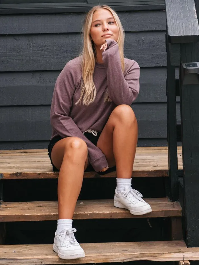 Womens Hoodies and Sweatshirts Volcom Lived In Lounge Crew Sweatshirt 8211 Acai