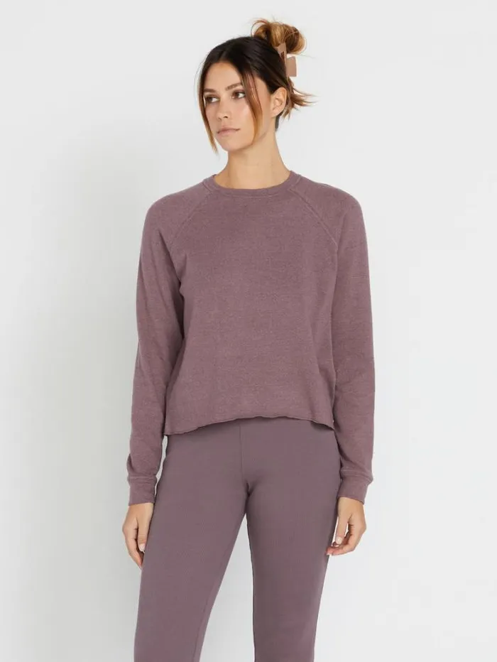 Womens Hoodies and Sweatshirts Volcom Lived In Lounge Crew Sweatshirt 8211 Acai