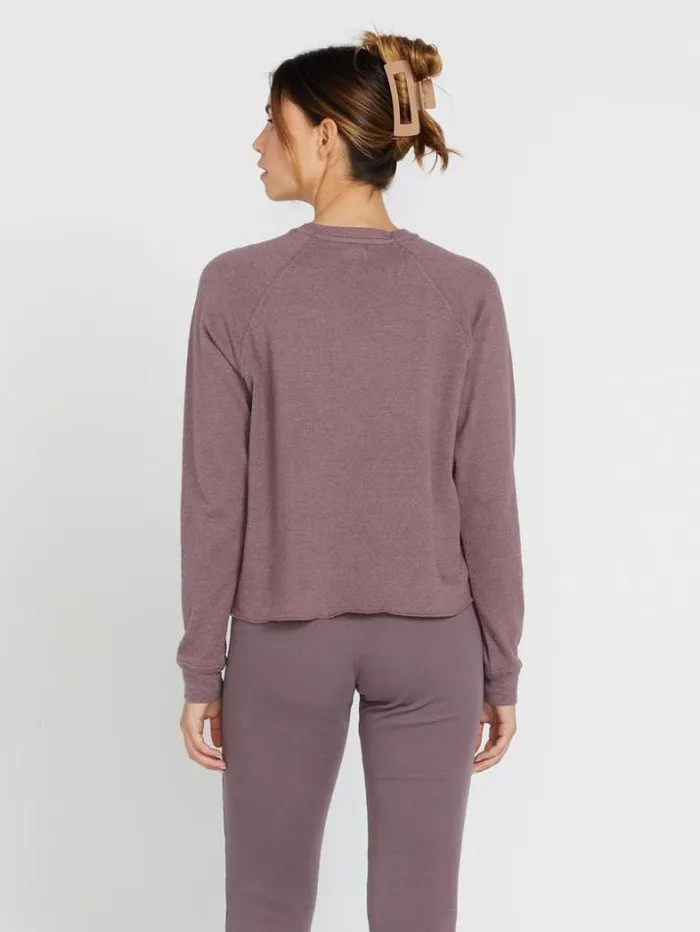 Womens Hoodies and Sweatshirts Volcom Lived In Lounge Crew Sweatshirt 8211 Acai