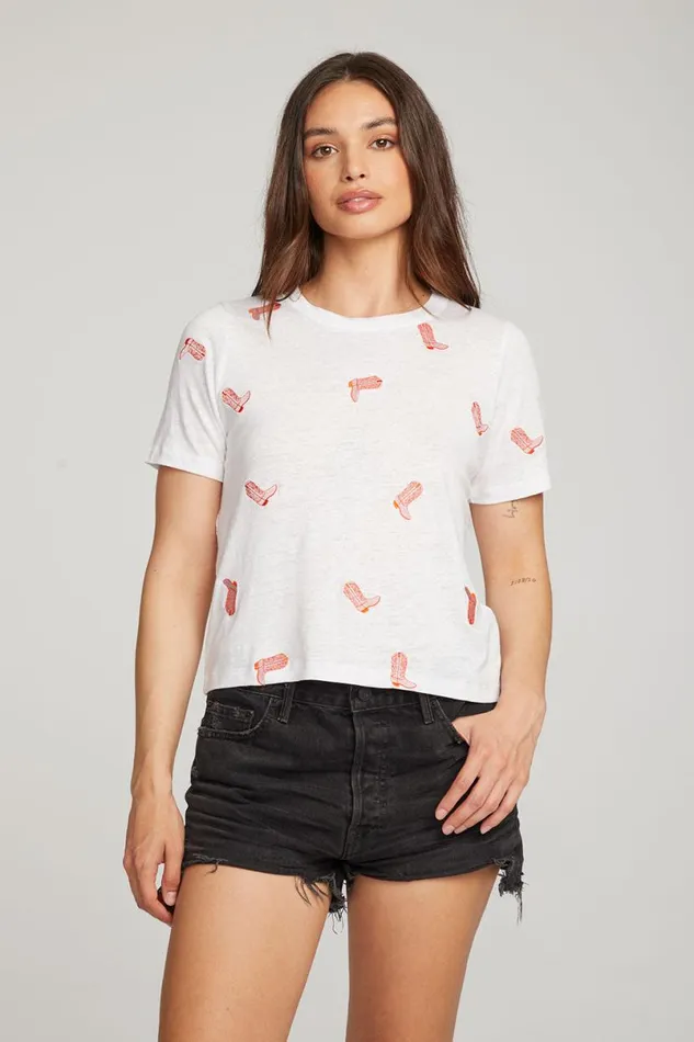 Womens Tops Chaser Brand Allover Cowboy Boot Tee