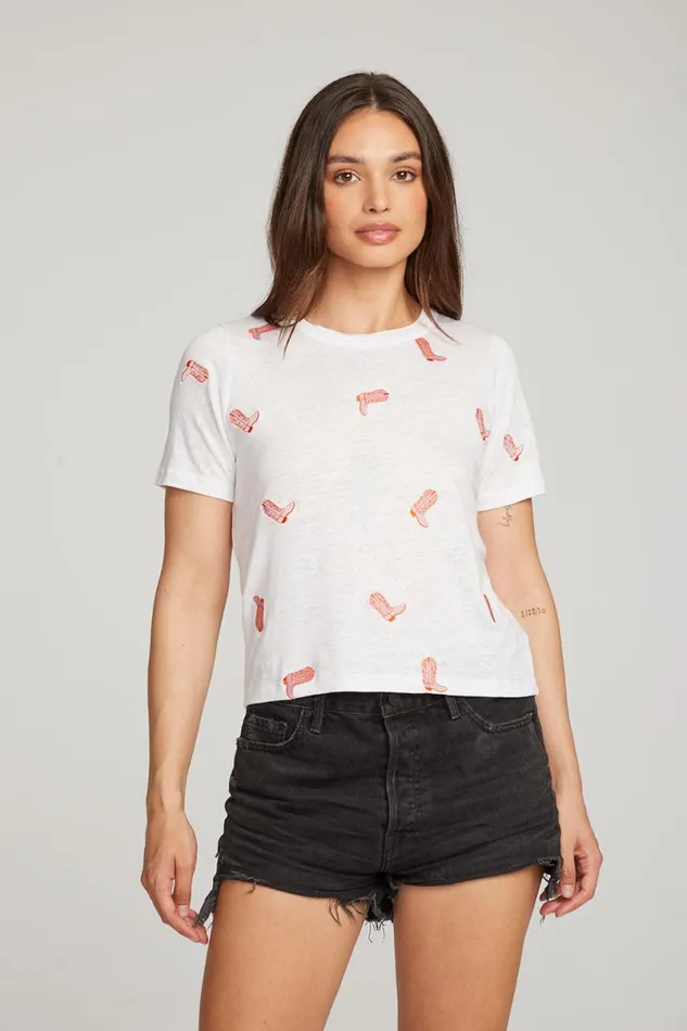 Womens Tops Chaser Brand Allover Cowboy Boot Tee