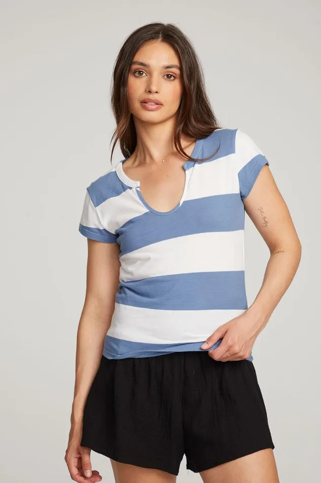 Womens Tops Chaser Brand Chandler Vintage Blue Stripe Tee