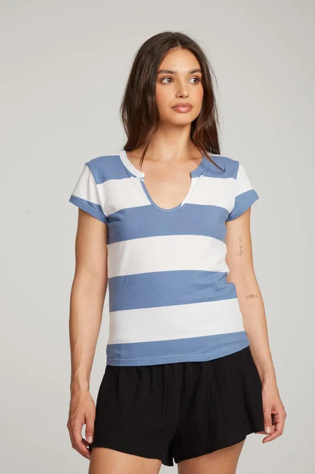 Womens Tops Chaser Brand Chandler Vintage Blue Stripe Tee