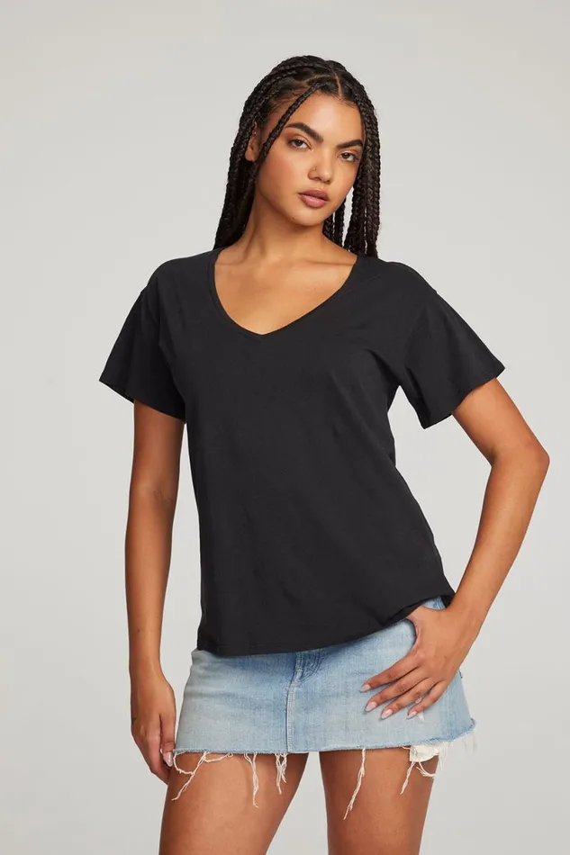 Womens Tops Chaser Brand Everyday Essential Black Vneck Tee
