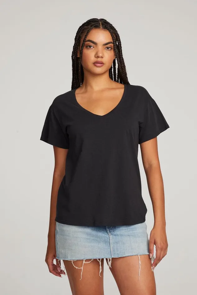 Womens Tops Chaser Brand Everyday Essential Black Vneck Tee