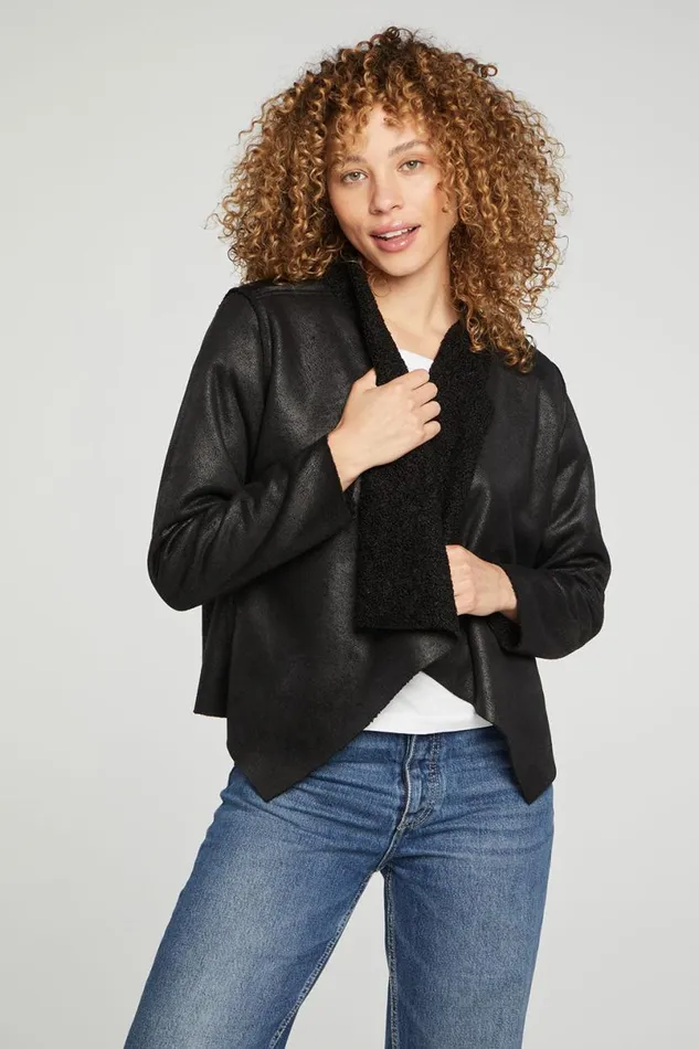 Womens Tops Chaser Brand Faux Suede Shearling Reversible Long Sleeve Waterfall Neck Jacket Womens Tops Chaser Brand Faux Suede Shearling Reversible Long Sleeve Waterfall Neck Jacket