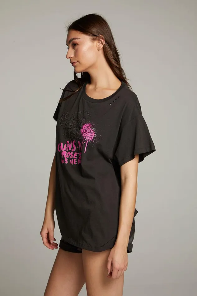 Womens Tops Chaser Brand Gun N039 Roses Studded Skull Tee
