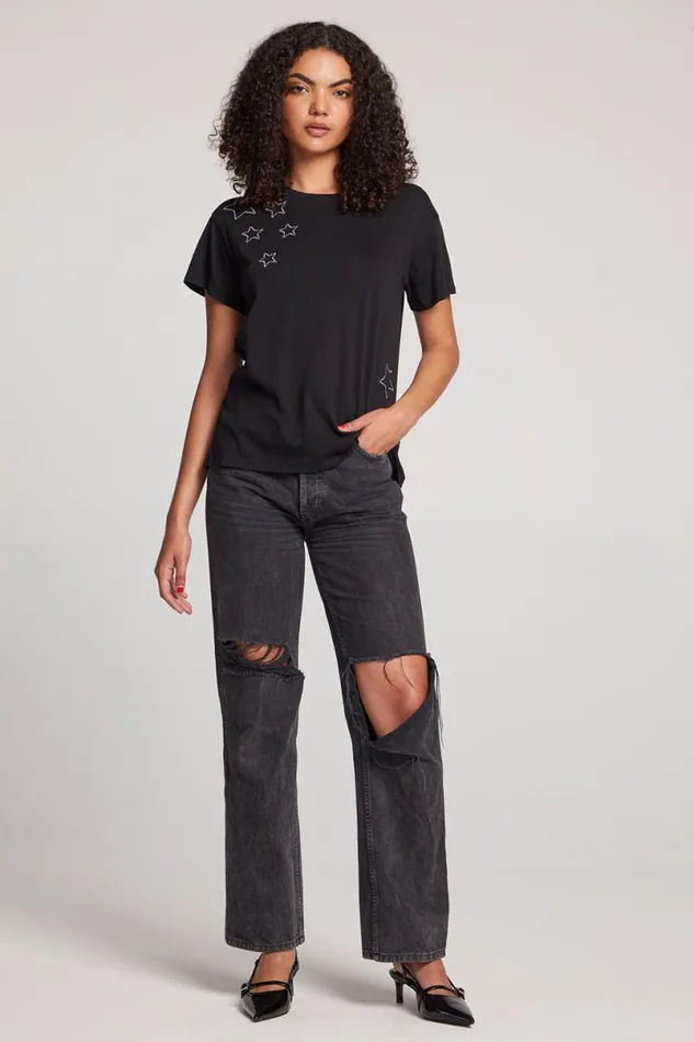 Womens Tops Chaser Brand Lace Stars Tee