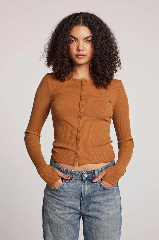 Womens Tops Chaser Brand Laurel Coco Brown Cardigan