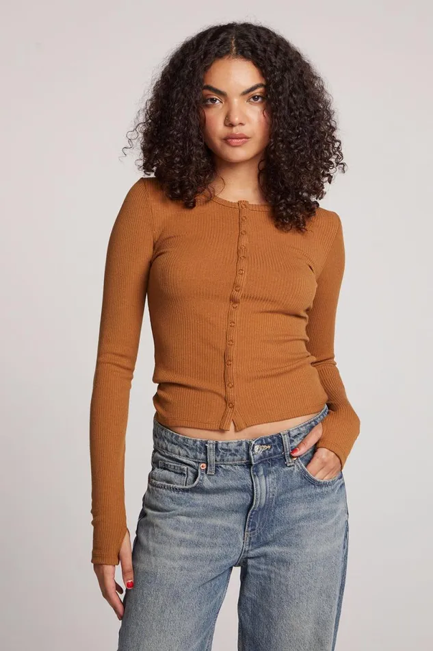 Womens Tops Chaser Brand Laurel Coco Brown Cardigan