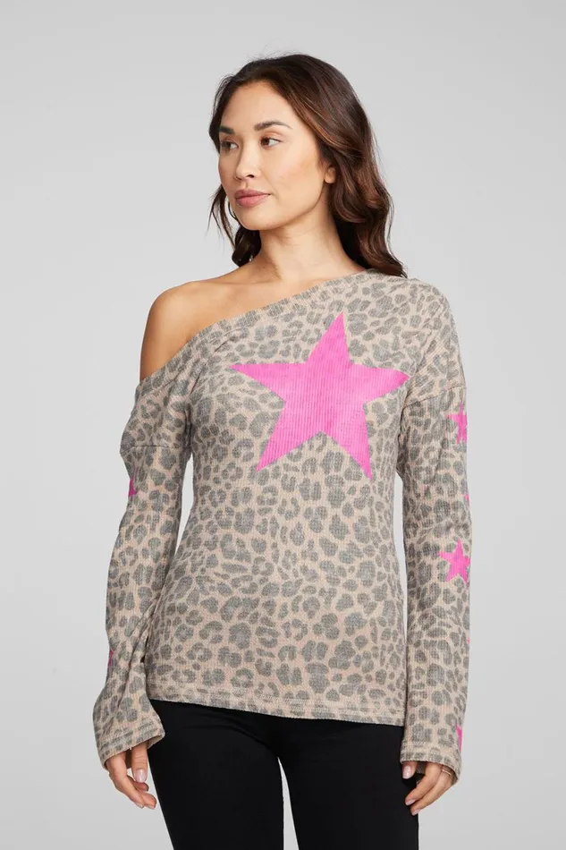 Womens Tops Chaser Brand Leopard Star Long Sleeve