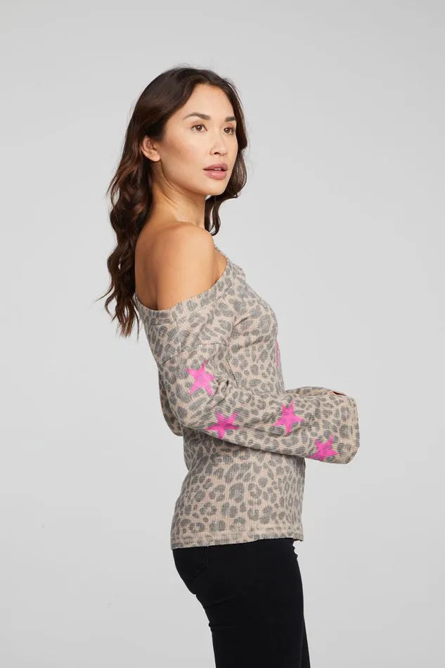 Womens Tops Chaser Brand Leopard Star Long Sleeve