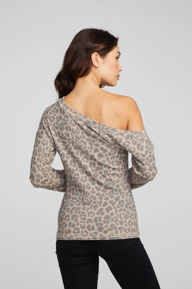 Womens Tops Chaser Brand Leopard Star Long Sleeve