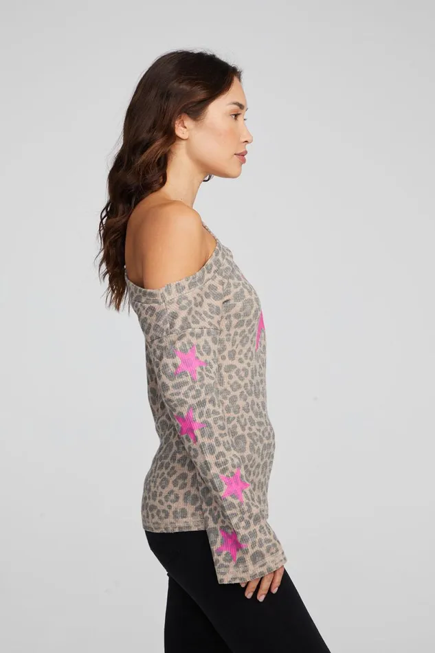 Womens Tops Chaser Brand Leopard Star Long Sleeve