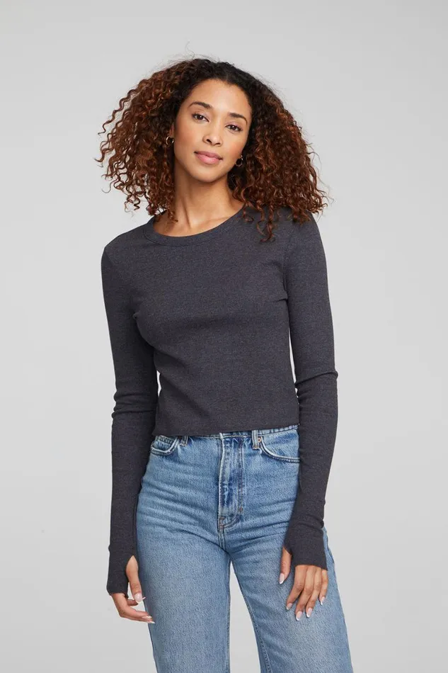 Womens Tops Chaser Brand Moonlight Shadow Black Long Sleeve