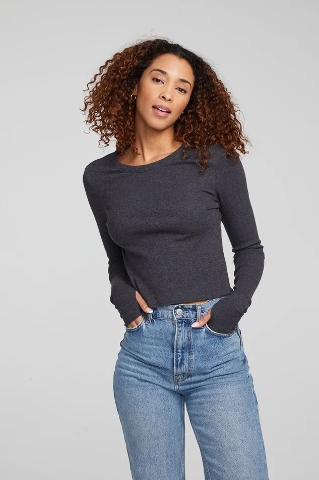 Womens Tops Chaser Brand Moonlight Shadow Black Long Sleeve