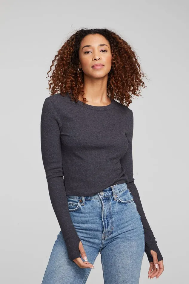 Womens Tops Chaser Brand Moonlight Shadow Black Long Sleeve