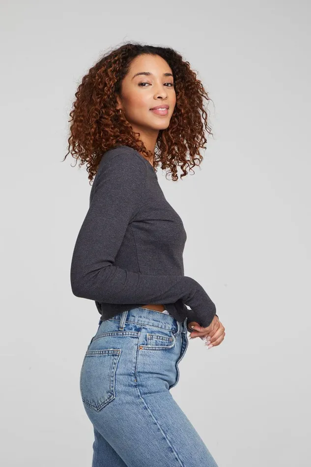 Womens Tops Chaser Brand Moonlight Shadow Black Long Sleeve