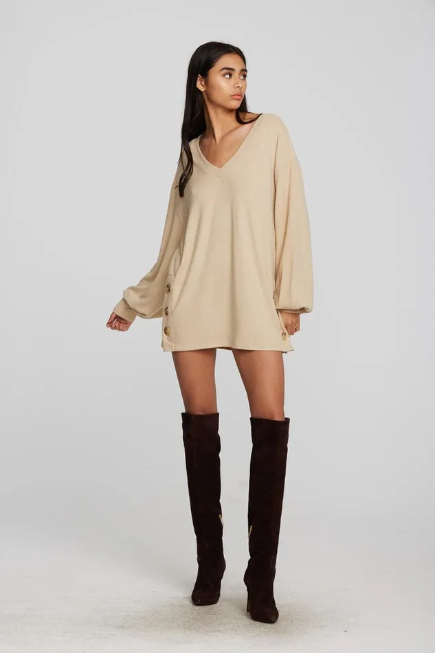 Womens Tops Chaser Brand Recycled Bliss Knit Vneck Tunic With Button Side Seam