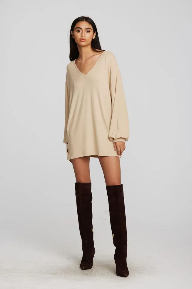 Womens Tops Chaser Brand Recycled Bliss Knit Vneck Tunic With Button Side Seam