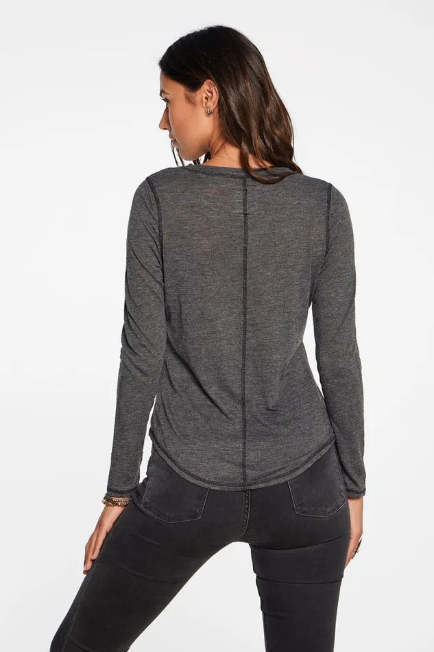 Womens Tops Chaser Brand Slub Jersey Long Sleeve Seamed Tee In True Black