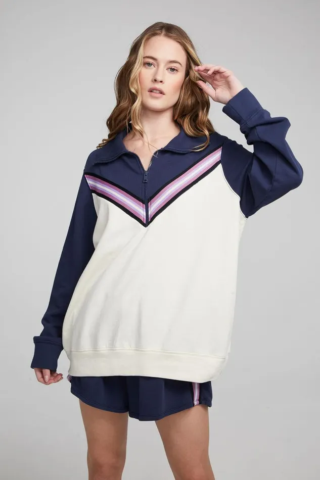 Womens Tops Chaser Brand Stevie Almond Mood Indigo Pullover