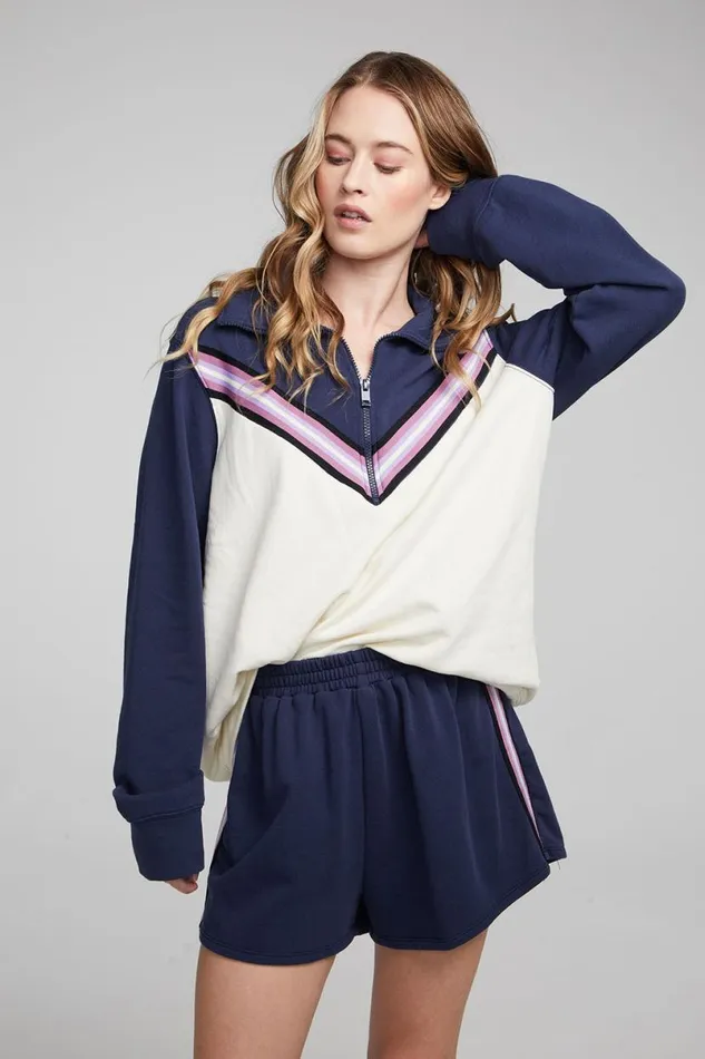 Womens Tops Chaser Brand Stevie Almond Mood Indigo Pullover