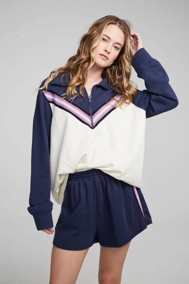 Womens Tops Chaser Brand Stevie Almond Mood Indigo Pullover