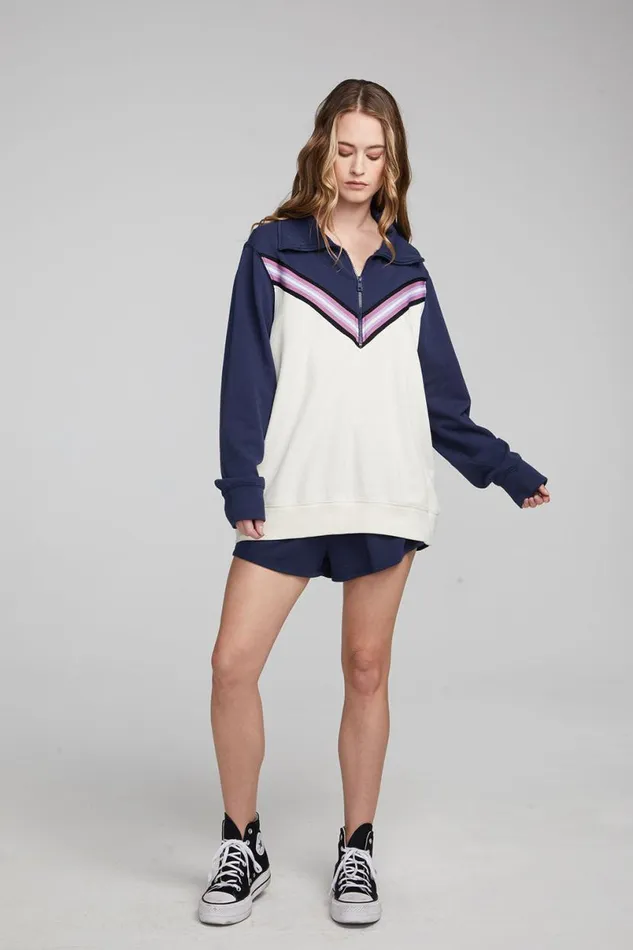 Womens Tops Chaser Brand Stevie Almond Mood Indigo Pullover