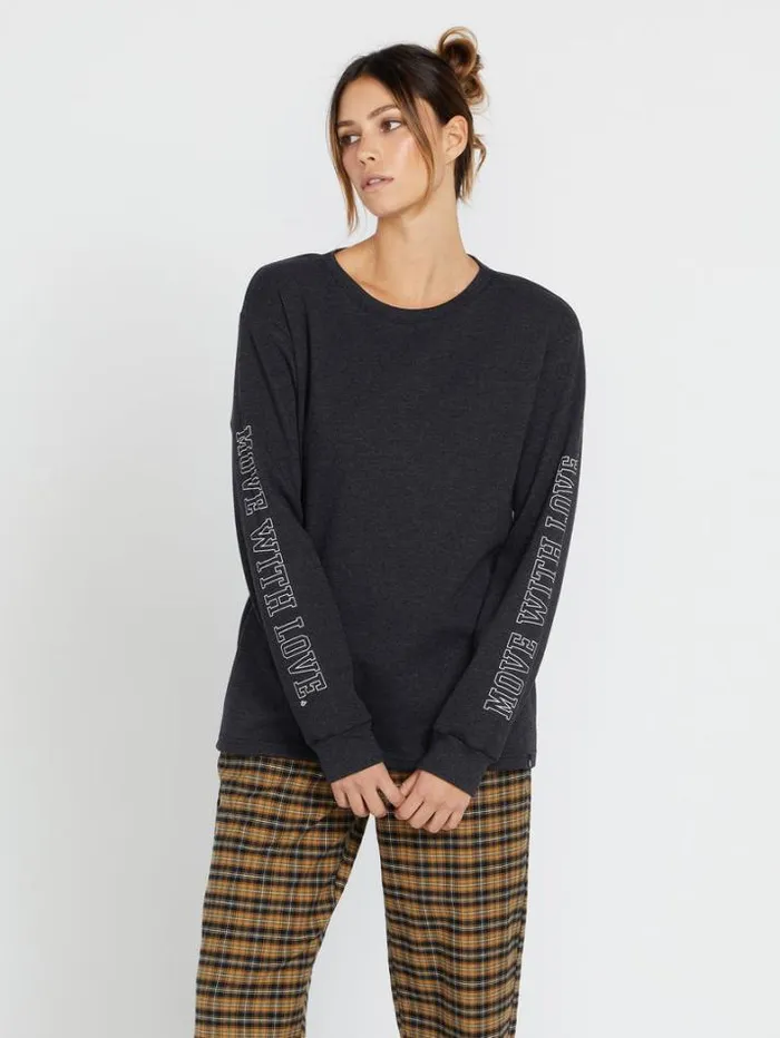 Womens Tops Volcom Dede Lovelace Long Sleeve Shirt 8211 BlackCharcoal