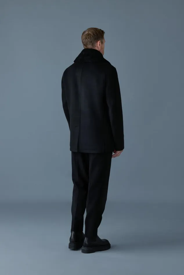 Wool Coats Men Mackage COLE Wool Doublebreasted Jacket With Shearling Collar Navy