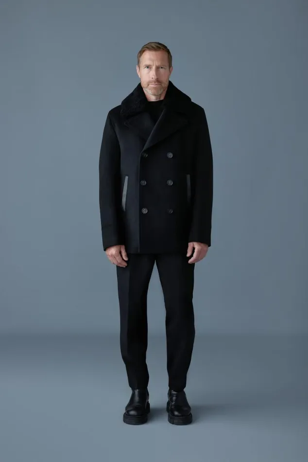 Wool Coats Men Mackage COLE Wool Doublebreasted Jacket With Shearling Collar Navy Wool Coats Men Mackage COLE Wool Doublebreasted Jacket With Shearling Collar Navy