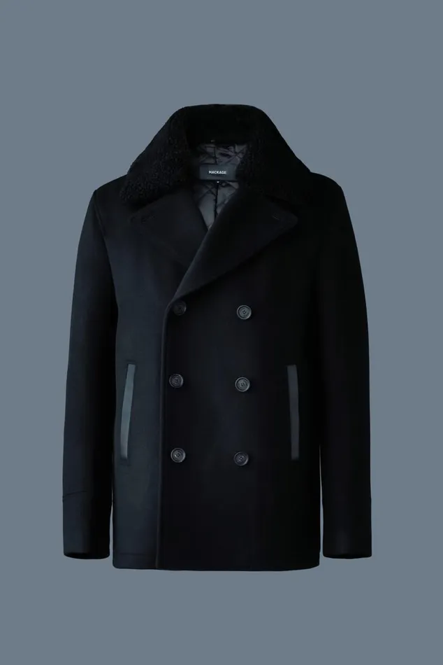Wool Coats Men Mackage COLE Wool Doublebreasted Jacket With Shearling Collar Navy Wool Coats Men Mackage COLE Wool Doublebreasted Jacket With Shearling Collar Navy