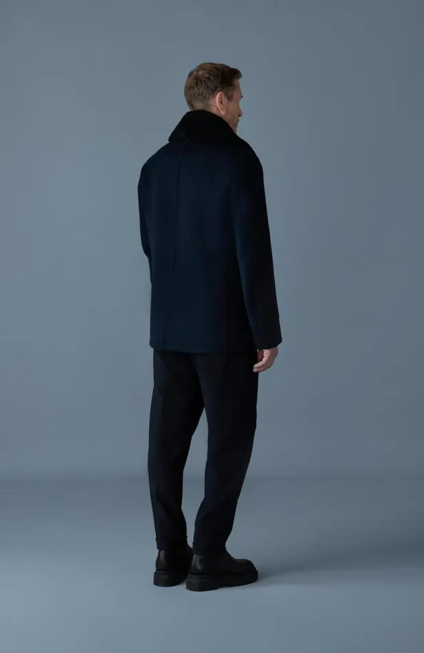 Wool Coats Men Mackage COLE Wool Doublebreasted Jacket With Shearling Collar Navy Wool Coats Men Mackage COLE Wool Doublebreasted Jacket With Shearling Collar Navy
