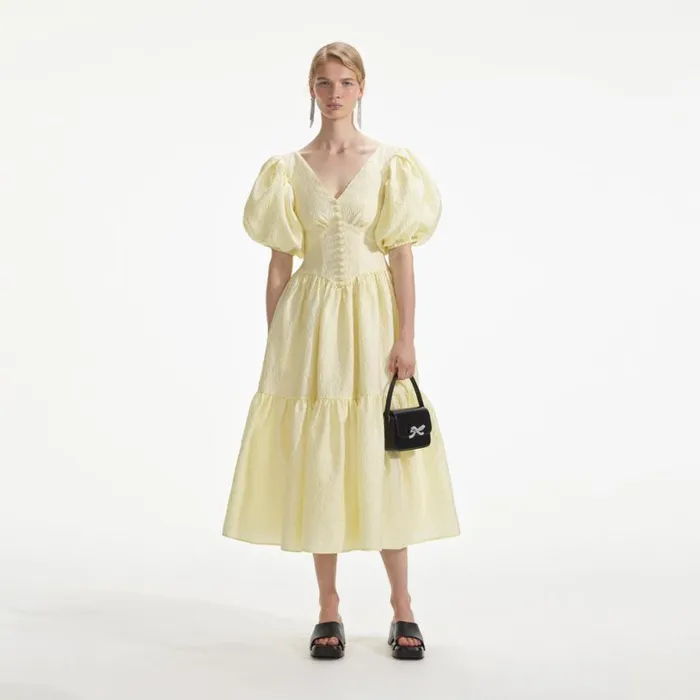 Yellow Jacquard Midi Dress Women Self Portrait Dresses