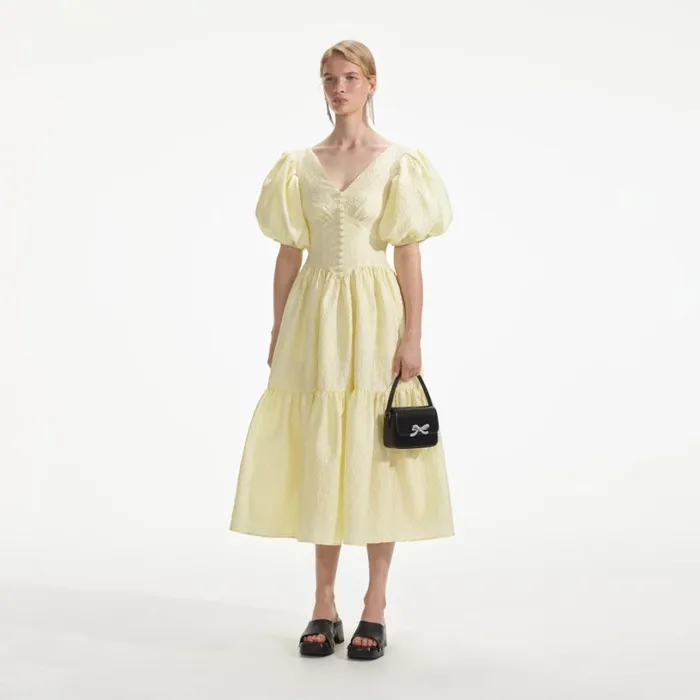 Yellow Jacquard Midi Dress Women Self Portrait Dresses Yellow Jacquard Midi Dress Women Self Portrait Dresses