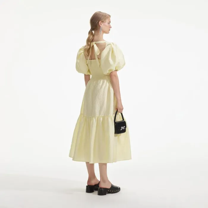 Yellow Jacquard Midi Dress Women Self Portrait Dresses Yellow Jacquard Midi Dress Women Self Portrait Dresses