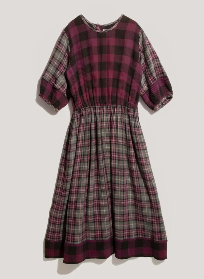 YMC Garden Check Dress Burgundy Multi Womens Dresses