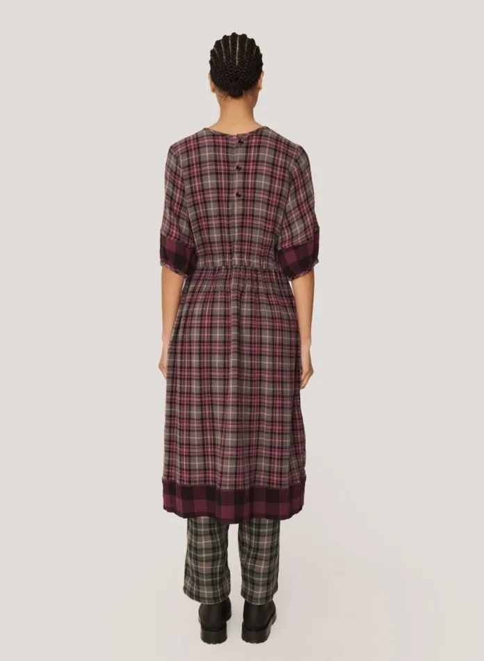 YMC Garden Check Dress Burgundy Multi Womens Dresses